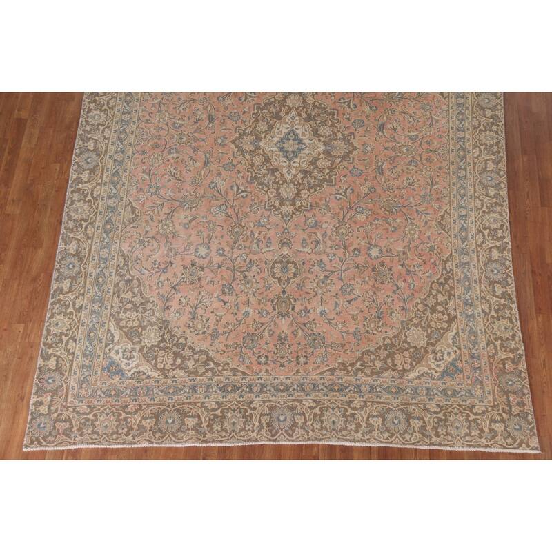 Hand Knotted Oriental 100% Wool Carpet Traditional Floral Pink Mashad Area Rug - 11' 8'' X 8' 4''
