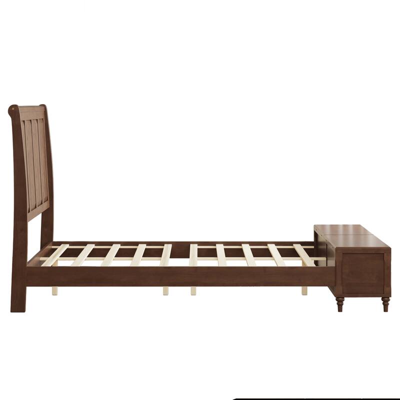 GDFStudio - Traditional Solid Wood Sleigh Bed Frame with High Paneled Headboard & Storage Chest Bench, No Box Spring Needed