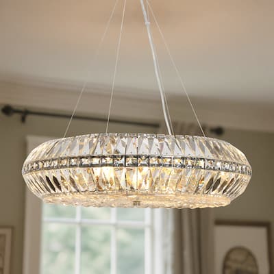 Modern Gold 10-Light Crystal Drum Chandelier for Living Dining Room