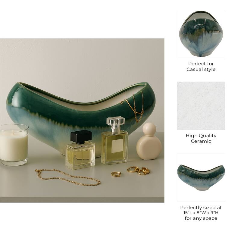 Decorative Ceramic Curve Glazed Ombre Bowl for Home Decor - 15", Multi