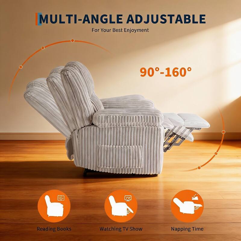 Corduroy Recliner Chair, Manual Recliner Sofa with Handle