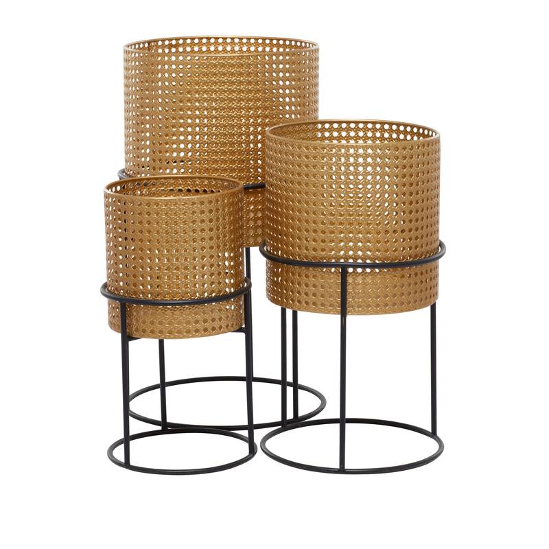 Metal Woven Planter with Removeable Stands - Set of 3 Black, Gold or White - Roche River Decor