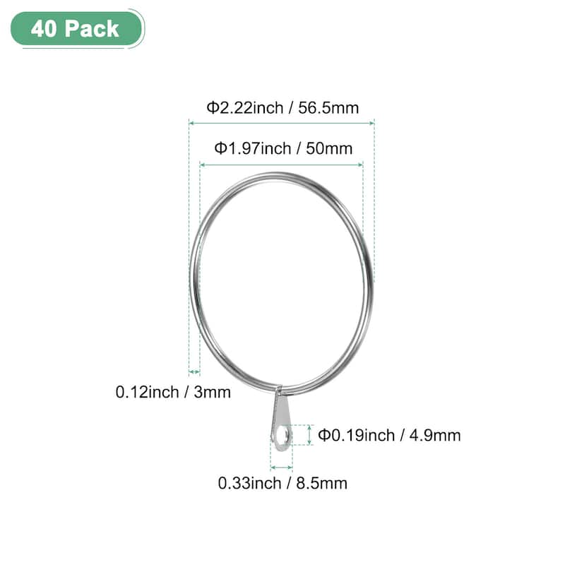 40-Pack Curtain Rings W Eyelet, I D Metal Rings for Curtain Rods