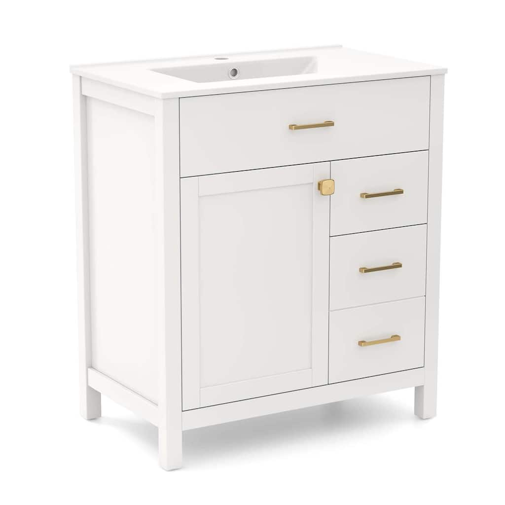 Costway 30" Bathroom Vanity with Sink 2 Drawers 1 Door 1 Flip-out - See Details