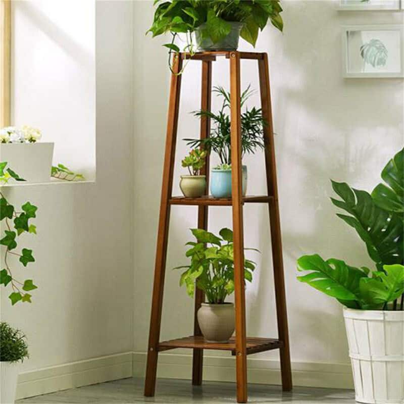 Wooden Flower Stand Plant Frame Balcony Multi-Tier Potted Shelving - 12"x12"x38"