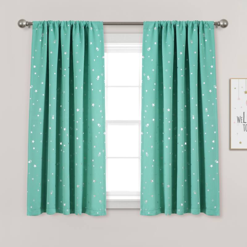 Lush Decor Star Room Darkening Window Curtain Panel Pair - 52"Wx63"L - Turquoise