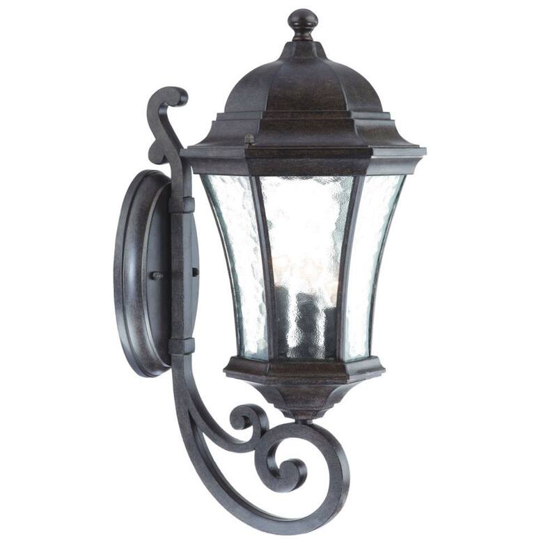 Glass Flush Mount Outdoor Wall Light with 3 Light Lantern Design - 11” x 9.25” x 19.5” (D x W x H) - Antique Black