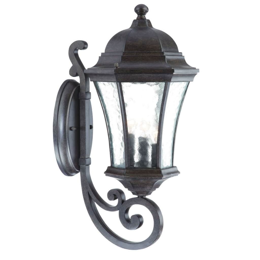 Glass Flush Mount Outdoor Wall Light with 3 Light Lantern Design - 11” x 9.25” x 19.5” (D x W x H)
