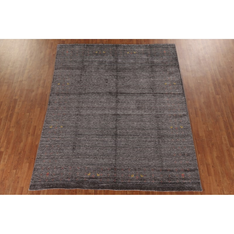 Striped Gabbeh Area Rug Hand-Knotted Wool Carpet - 7'10"x 9'10"