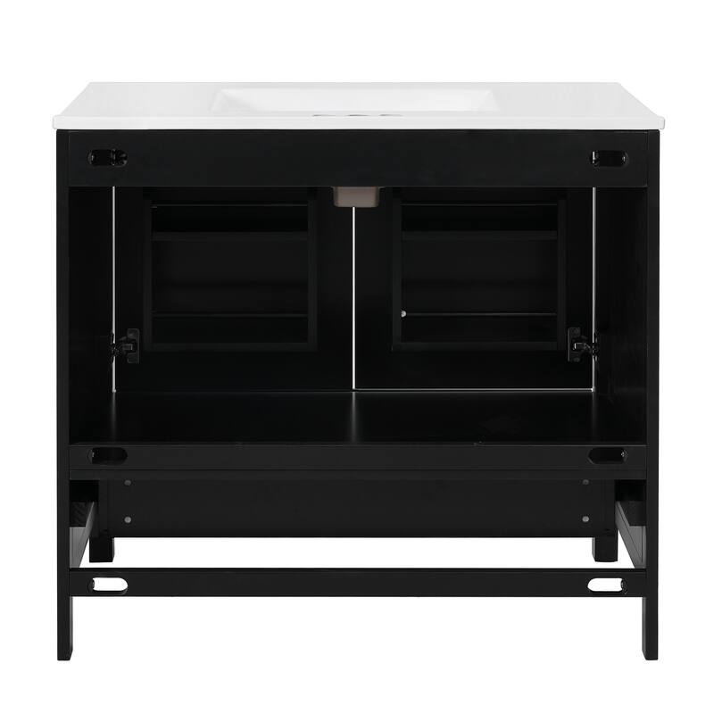 36" Black Bathroom Vanity with Ceramic Sink