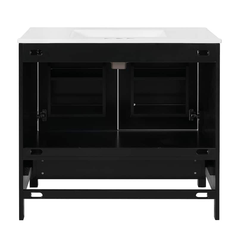 Bathroom Vanity with Ceramic Sink, Storage Cabinet with Soft-Close Doors and Drawer, Bathroom Vanities with Storage Shelves