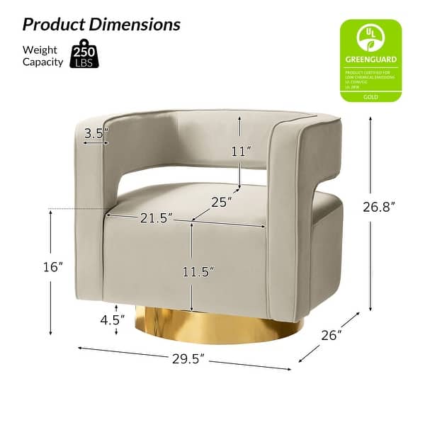 dimension image slide 5 of 14, Carisa Modern Upholstered Swivel Comfy Open-Back Barrel Chair with Golden Base by HULALA HOME