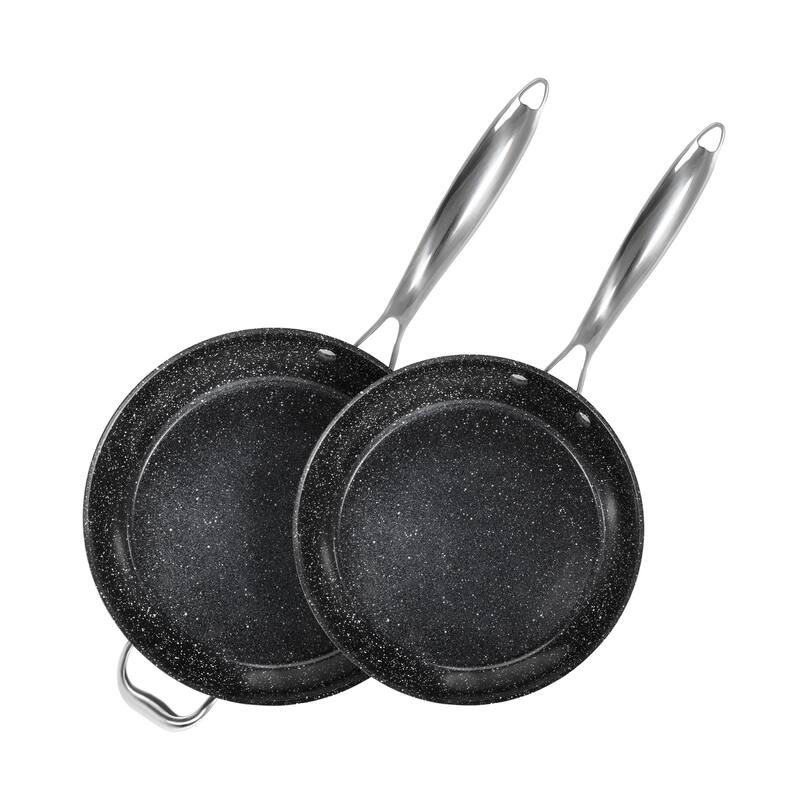 2/3-Piece Black Hard Anodized Non-Stick Fry Pan Set, Safe and Wear-Resistant Ceramic Coating with Stainless Steel Handle