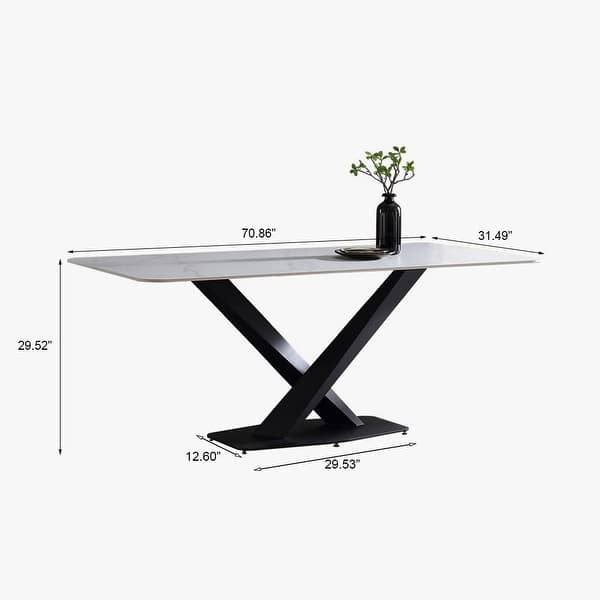 Dorothy Modern Rectangular Sintered Stone White Dining Table with Black ...