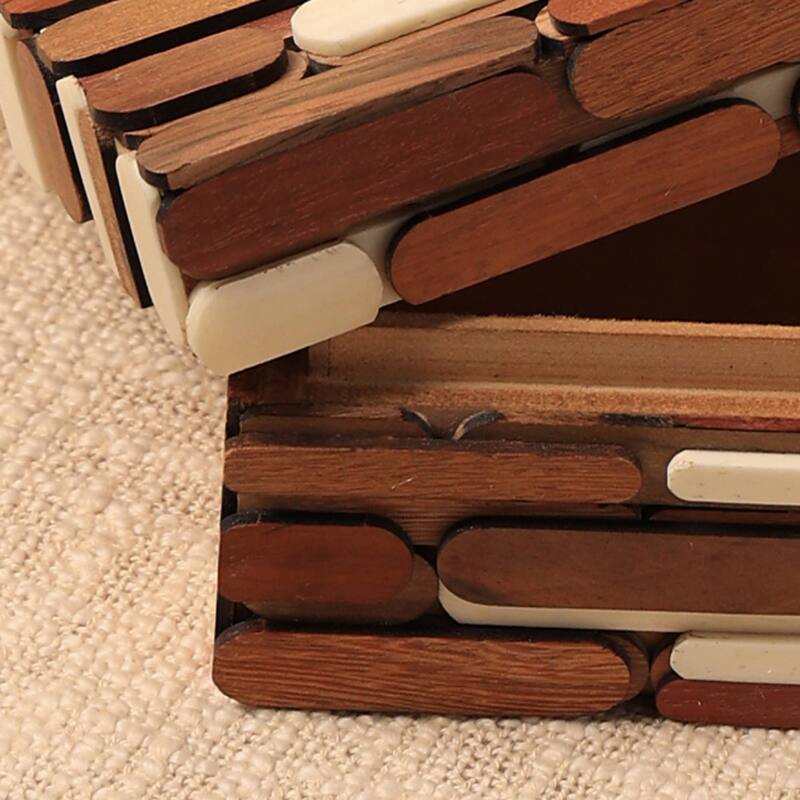 Handcrafted Reclaimed Wood & Bone Jewelry Box Decorative Box Storage Box- 6x6x3" - Brown+Beige