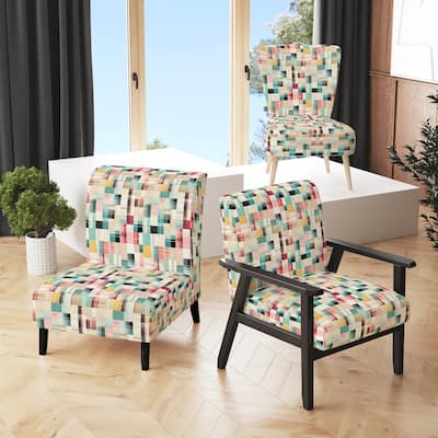 Designart "Vintage Pastel Checks Pattern" Upholstered Plaid Accent Chair and Vintage Arm Chair - Multiple Color & Pattern