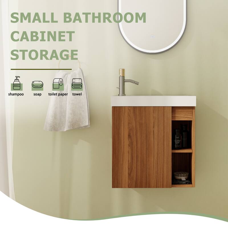 20" Floating Bathroom Vanity with Sink, Mini Wall Mounted Bathroom Vanity with Soft Close Door