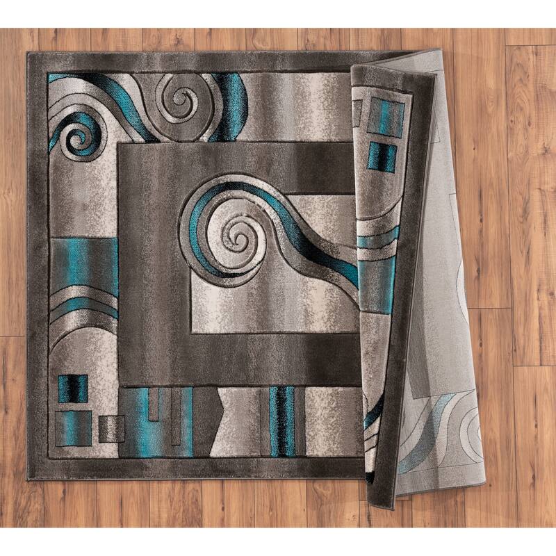 Orelsi Collection Abstract Area Rug with Hand Carved Accents