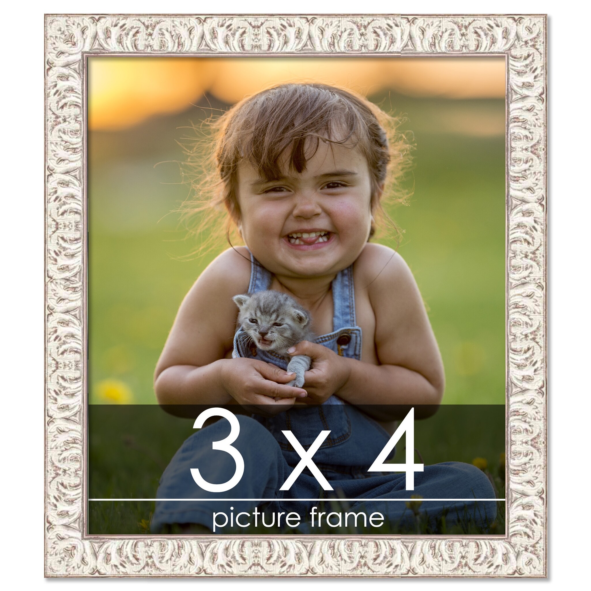 21x15 Frame White Washed Ornate Solid Wood Picture Frame | 1.25 Inch Moulding Width | 0.375 Inch Deep | Includes Shatter Resistant Acrylic Plexiglass, Foamboard Backing, And Hanging Hardware