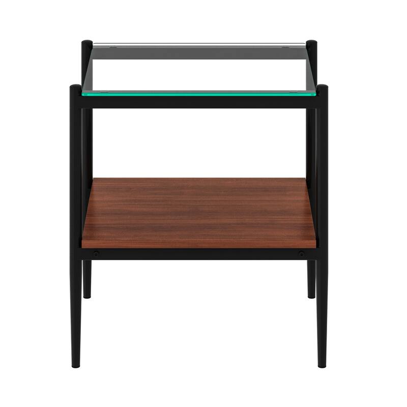 Set of 2 Rectangle End Table, Tempered Glass Tabletop with MDF layer, Modern Table for Living Room, Transparent Glass