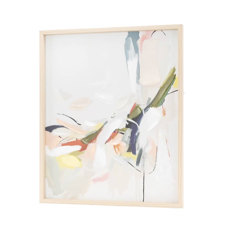 Canvas Abstract Framed Wall Art with Light Brown Frame - Multi Colored - Roche River Decor