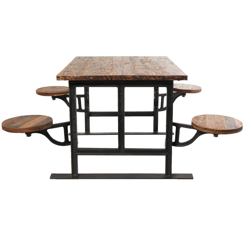 Brown Teak Wood Dining Table with Two, Four or Eight Attached Seats