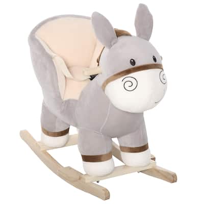 Kids Plush Ride-On Rocking Horse with Bear Toy, Children Chair with Soft Plush Toy & Fun Realistic Sounds