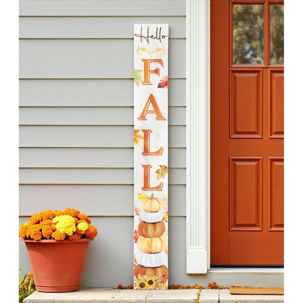 HomeRoots 72" Brown Orange And White Solid Wood Happy Fall Porch Sign