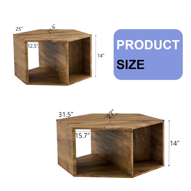 MDF Hexagonal Coffee Table Set with Grid Storage, and Modern Minimalist Design