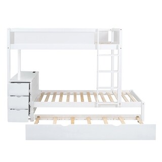 Twin over Twin Bunk Bed with Trundle, Storage and Desk, White