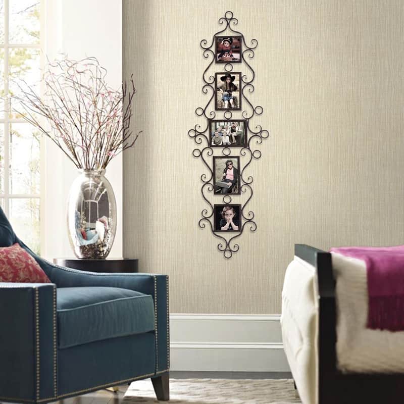 Adeco 5 Openings Metal Filigree Wall Hanging Collage Pic Photo Frame
