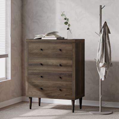 4-Drawer Vertical Chest with Metal Handle, Metal Frame and Wood Top for Bedroom