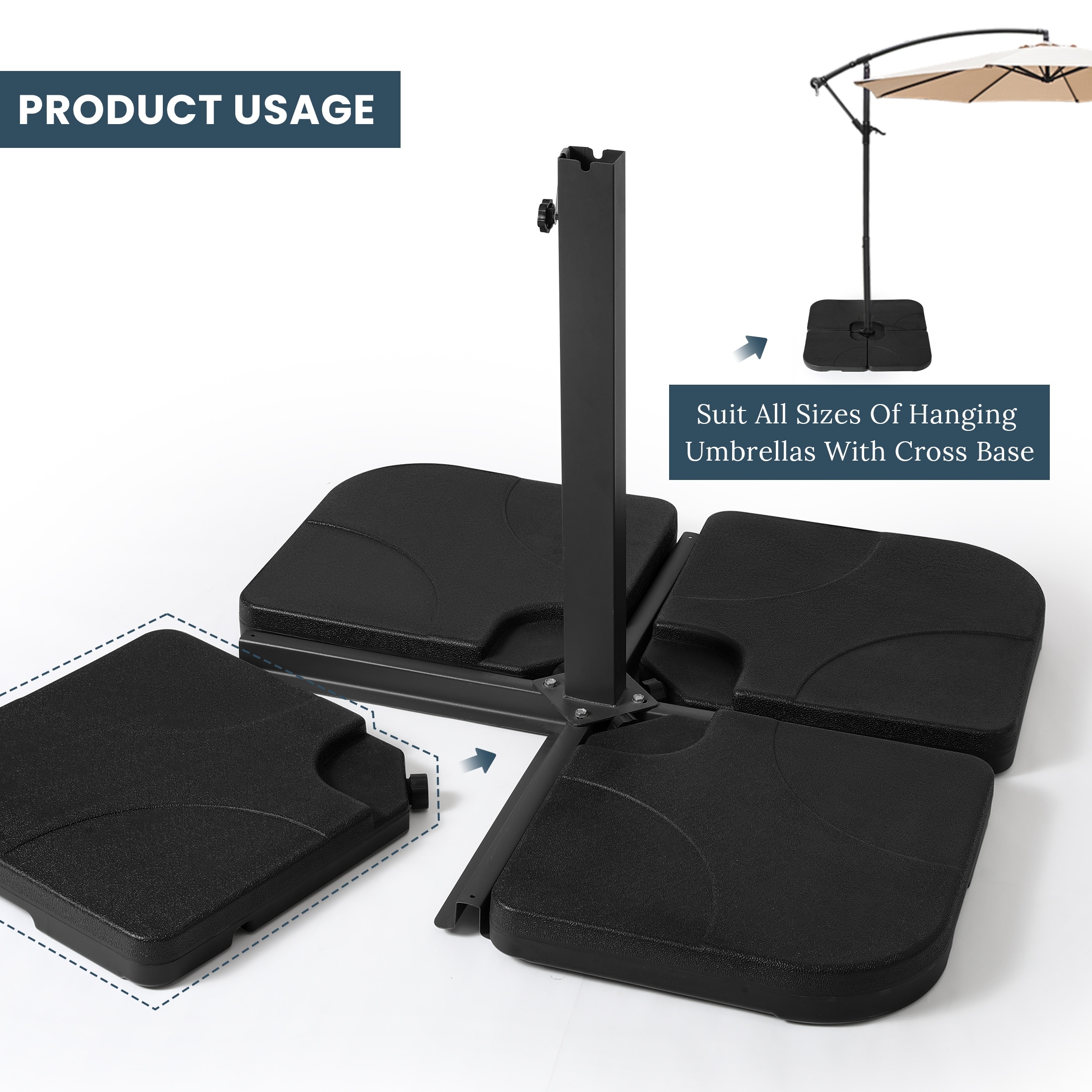 heavy base for patio umbrellas 88 lb Granite Rolling Umbrella Heavy-Duty Mobile Stand wi in handle facilitates easy moving and storage Gymax 4-Piece 188 LBS Heavy