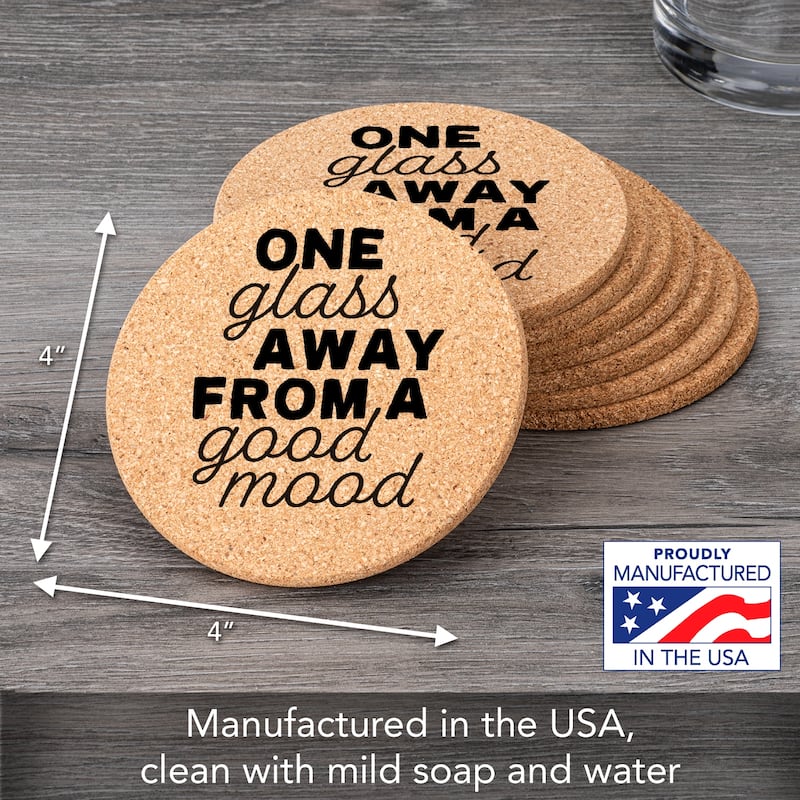 Good Mood 4 Pack Absorbent Cork Coaster Made in The USA 4" Round