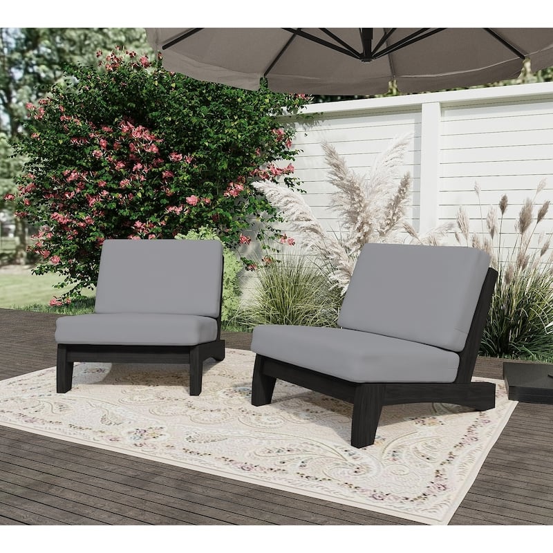 Acacia Wood Outdoor Armless Club Chair With Waterproof Cushion - Set of 2 Single chair - Grey/Set of 2 Single chair