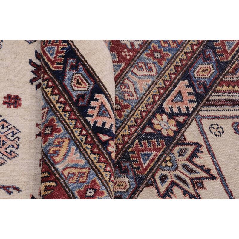 Southwestern Super Kazak Eden Beige/Red Hand Knotted Wool Rug - 12'0'' x 16'0''