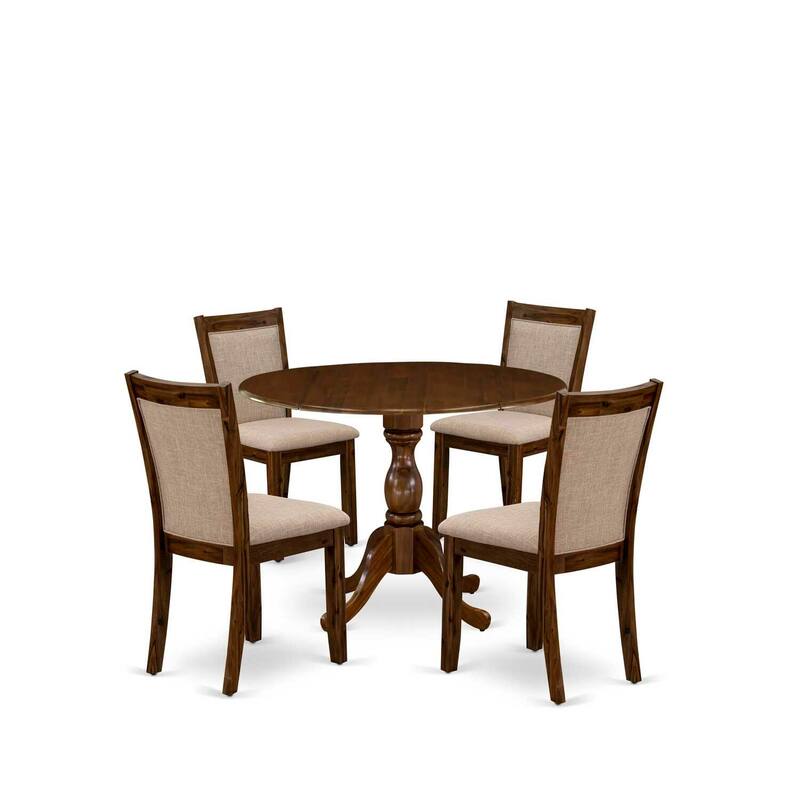 HomeStock 5-Piece Sand Blasted Black Finish Solid Wood Top Dining Table with 4 Parson Chair with Drop Leaf Lattice Back