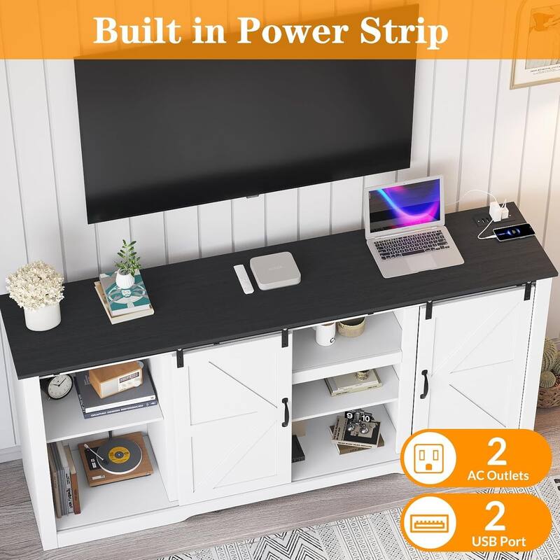 70" Farmhouse Large TV Stands, Entertainment Center with Sliding Doors - N/A