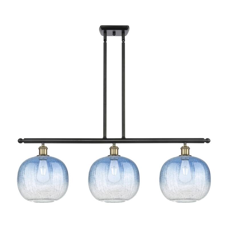 Innovations Lighting Endless Possibilities Ballston - Brookhaven Sphere - 3 Light 37" Stem Hung Island Light - Black Antique Brass/Sapphire Blue