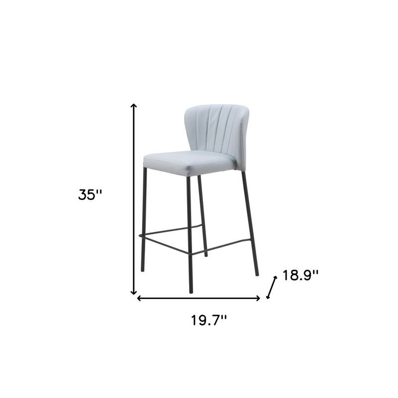 Set of Two 26" Gray And Black Faux Leather And Steel Counter Height Bar Chairs