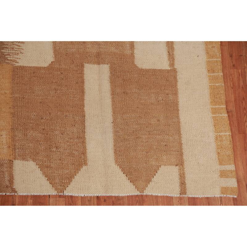Hand Woven Oriental 100% Jute Carpet Southwestern Modern Brown Kilim Area Rug - 13' 7'' X 10' 2''