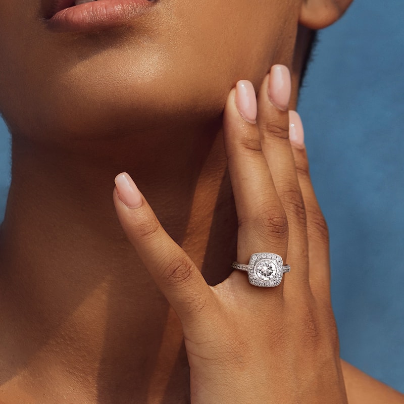 Miadora 1 1/2ct TDW Diamond Bezel Set Halo Engagement Ring in 18k White Gold