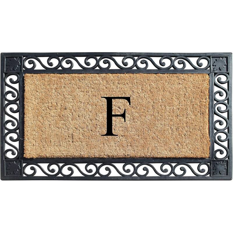 A1HC Rubber and Coir Maple Leaf, Heavy Weight Durable Monogrammed Doormat, 23"X38" Black - F    