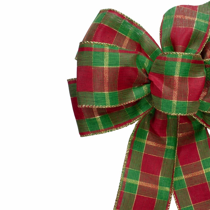 Plaid 6-Loop Christmas Bow Decoration - 9" x 14" - Red and Green - 9" x 14"