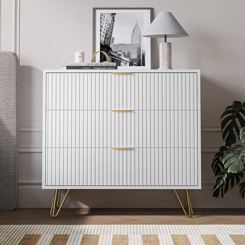 FURNIWAY Fluted Drawer Dresser for Bedroom