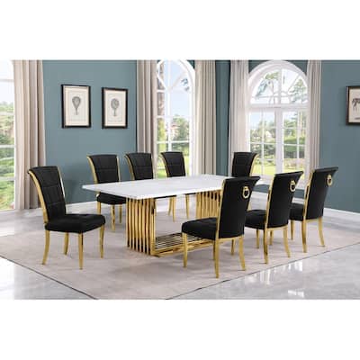 Best Quality Furniture D312/3-SC320-7 Dining Set with 79" White Marble Top