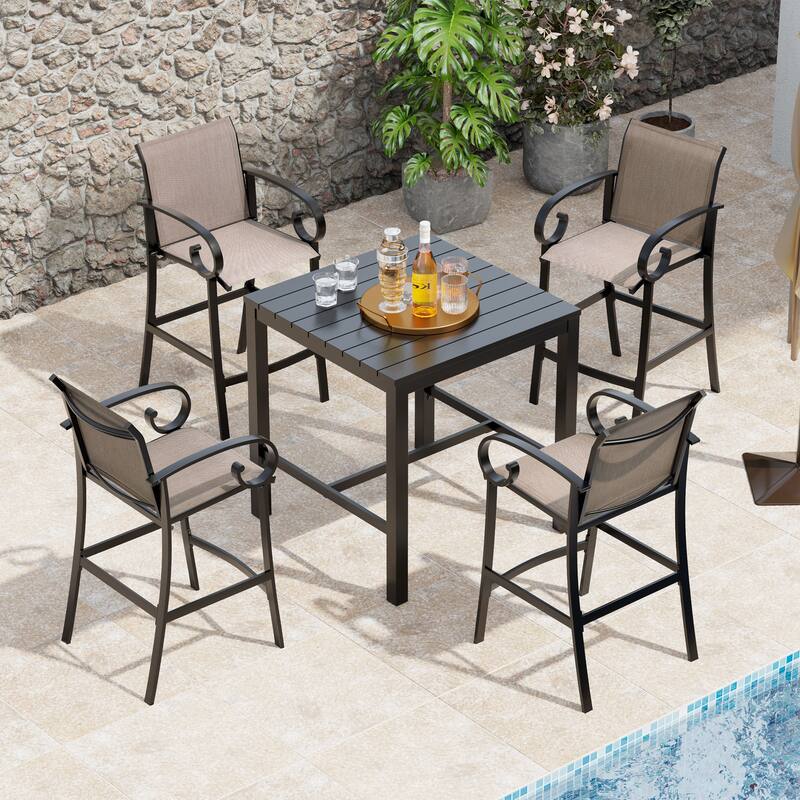 Outdoor Patio Aluminum BarStools Dining Armrest Chairs with Sunbrella Fabric - AUGUSTINEASHE - 4-Piece