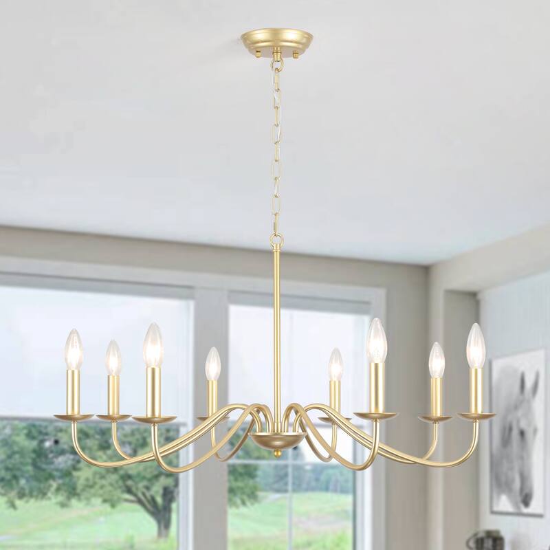 8-Light Farmhouse Candle Chandelier for Bedroom, Kitchen, Living Room and Foyer - SprayGold