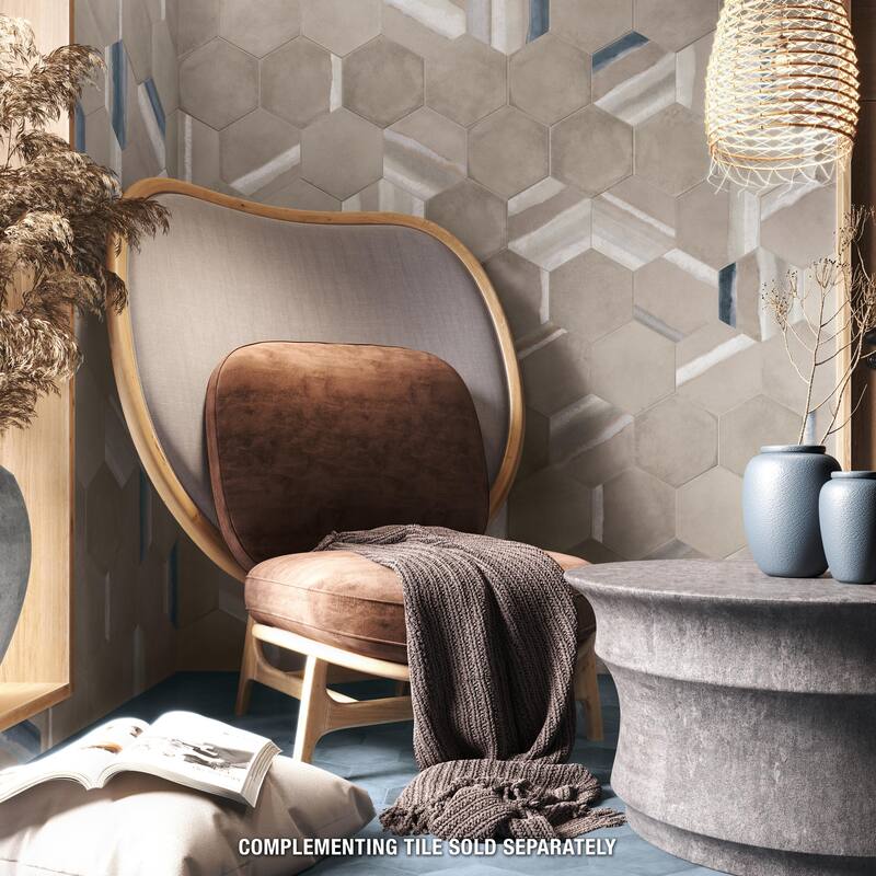 Merola Tile Matter Hex Canvas Taupe Blue 7-7/8" x 9" Porcelain Floor and Wall Tile - Case (10 Tiles)
