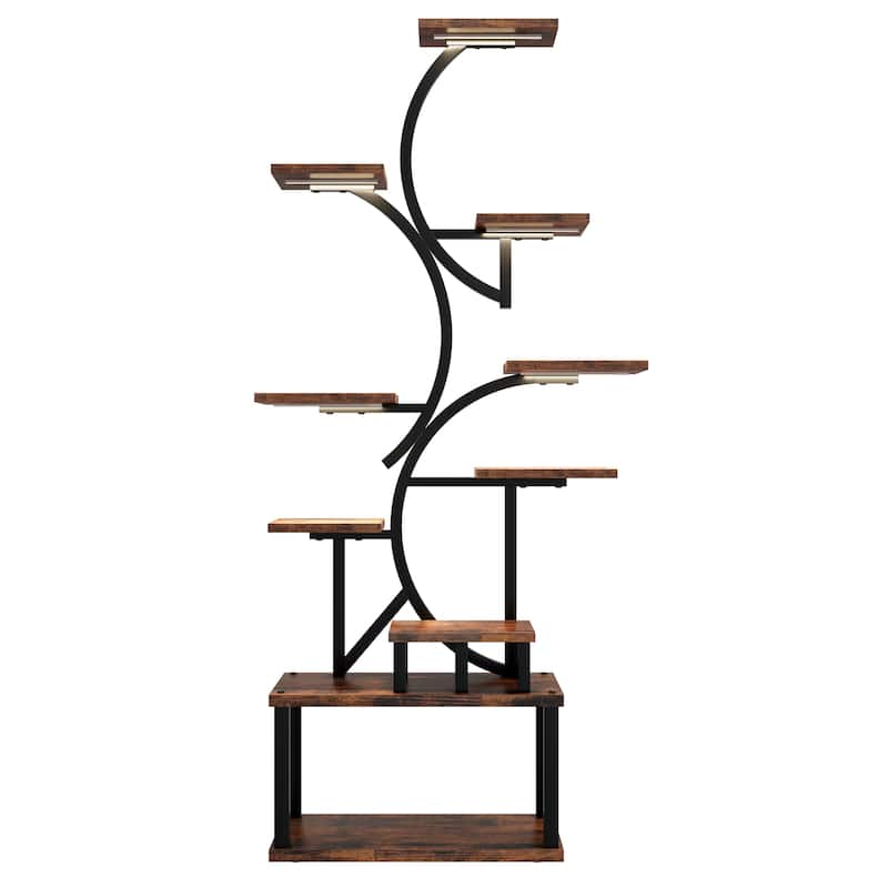 68.5" Tall 10-Tier Plant Stand with 5 Grow Lights, S-Shaped Corner Plant Rack for Indoor Plants